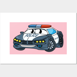 Cute happy police car cartoon illustration Posters and Art